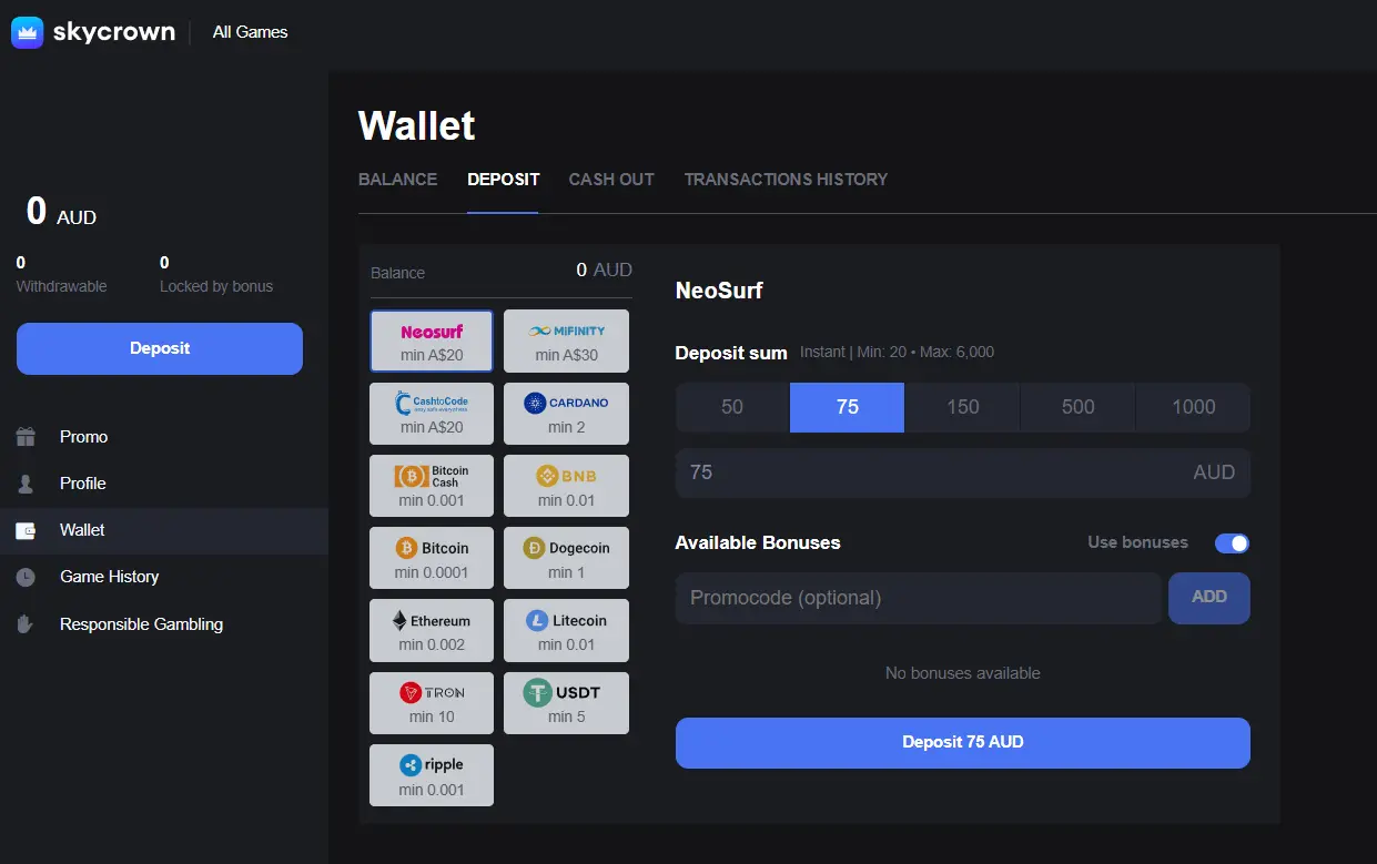 Skycrown casino payment methods